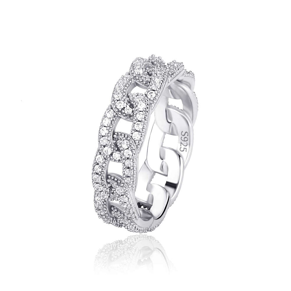 Jin Ao S Silver Ring Cross Men and Women Couple Rings Cuban Chain Hollow Full Zircon Personality Hip Hop Jewelry