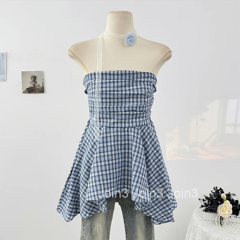 Plaid Vest Women Clothing Backless Sleeveless Camis 20258 Ropa Mujer Fashion Irregular Folds Casual Summer Tanks Sweet Y2k Tops