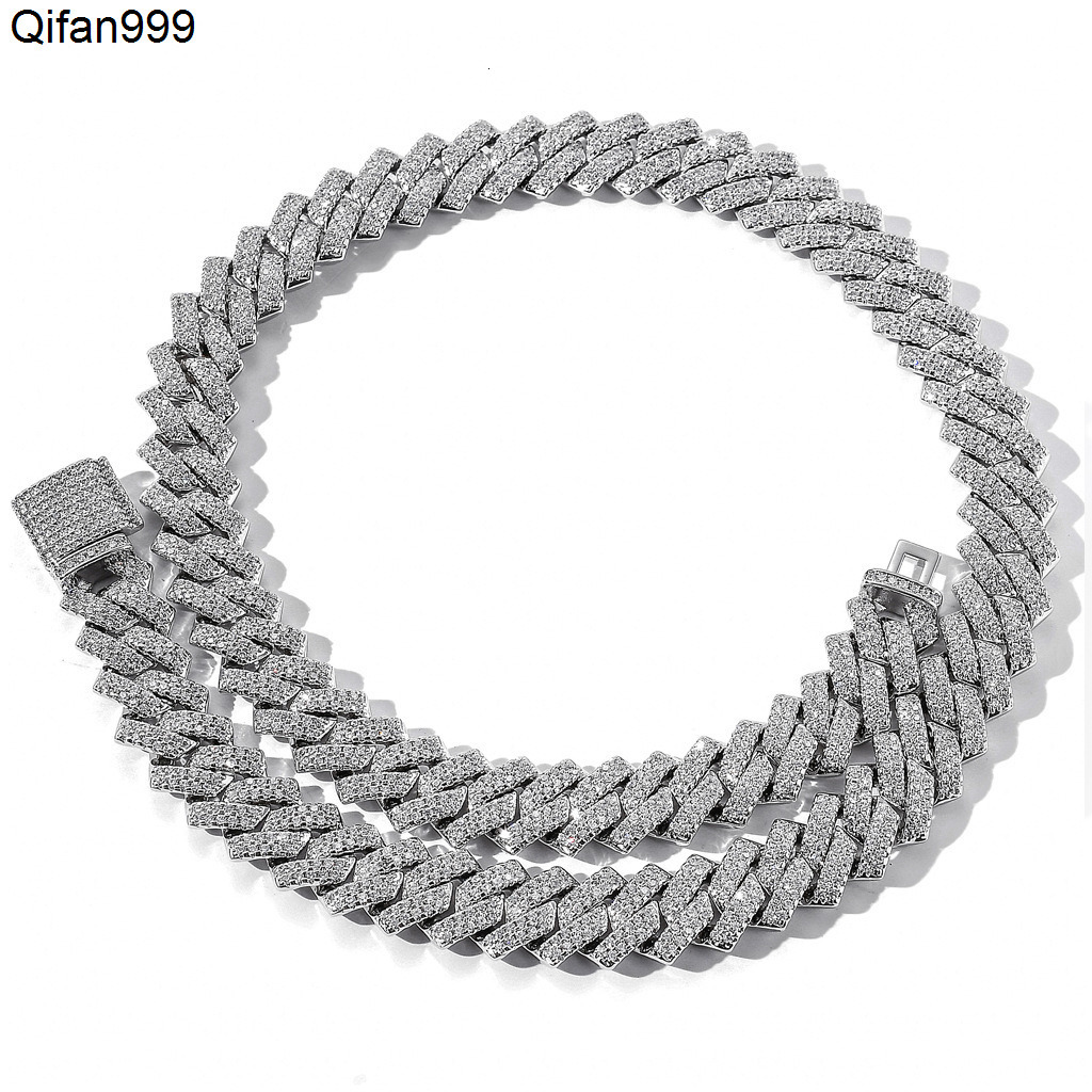 Hip Hop Iced Out 14MM 2 Rows Prong Cuban Chains Necklace Fully Diamond Ice Miami Link Chains Jewelry