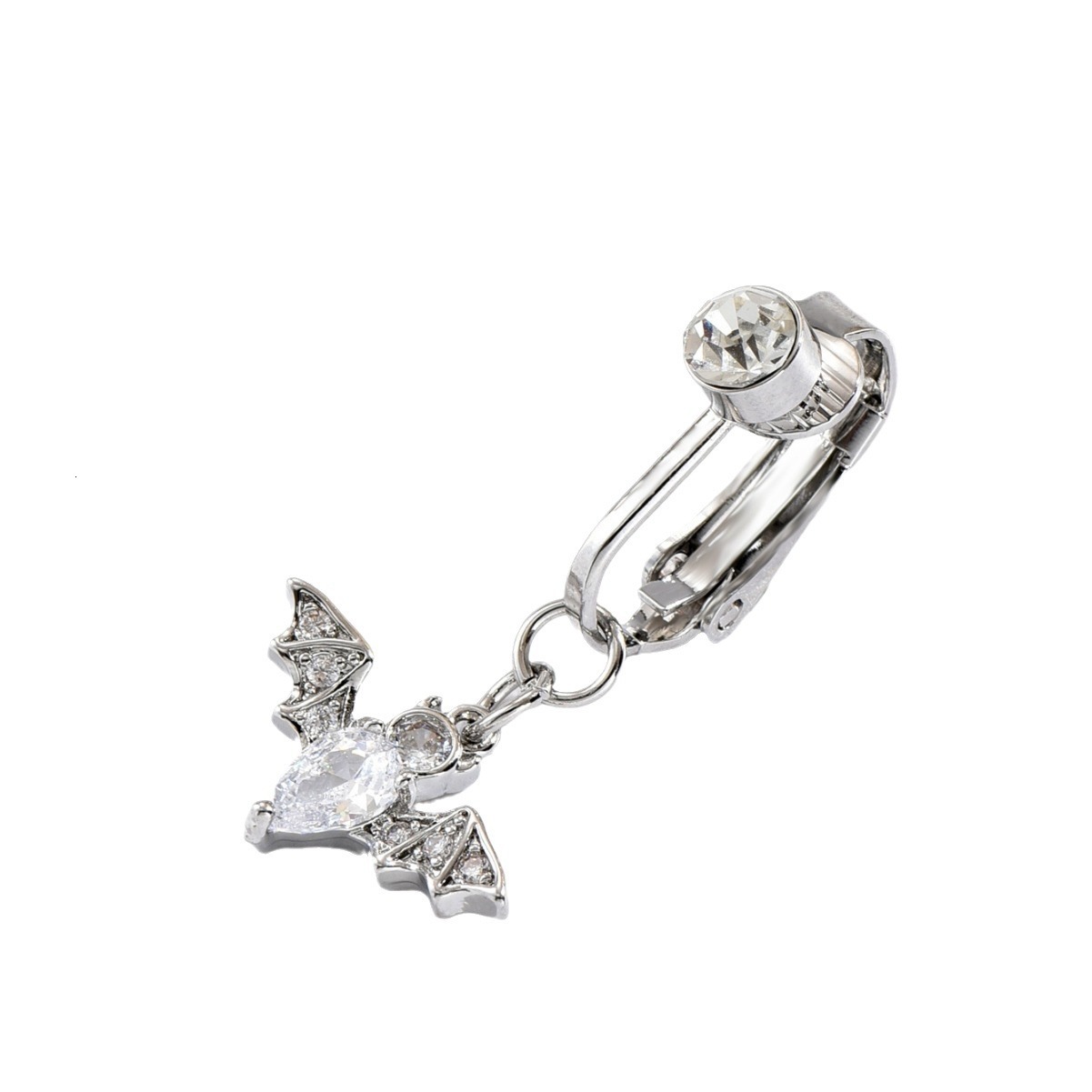 Hot Girl Bat-Shaped Design Style No-Piercing Button Ring With Inlaid Monds Belly Stud