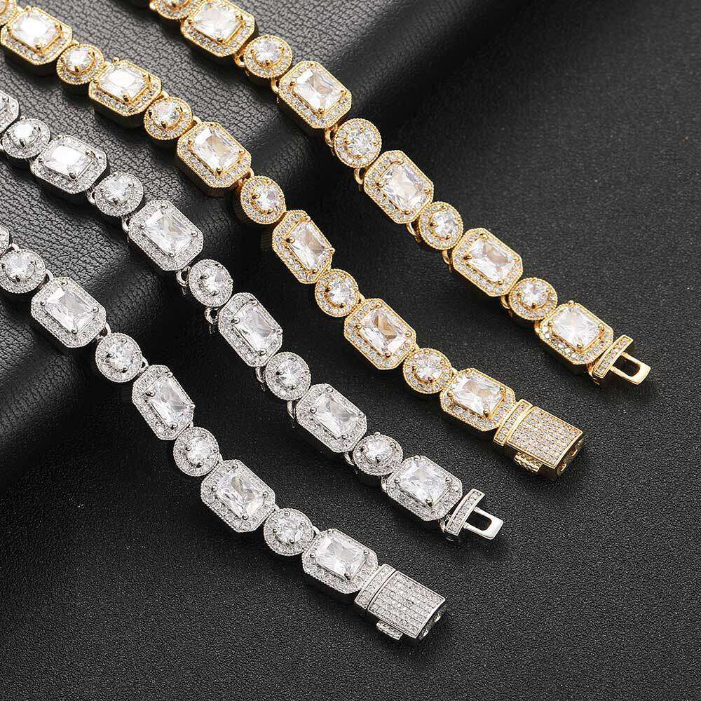 New 10mm Square Round Rock Candy Chain Hip Hop Zircon Personality Trendy Men's Necklace 36c1