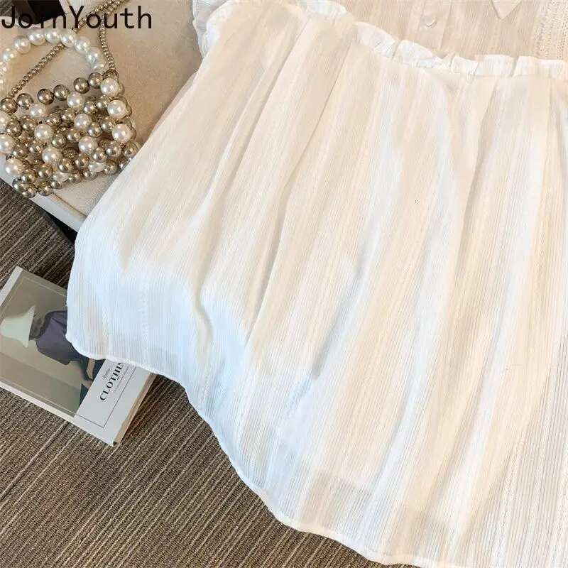Summer Blouse Women Sleeveless Sweet Ruffles White Shirts 2025 Blusas Mujer De Moda Korean Fashion Loose Vintage Blouses Tops
