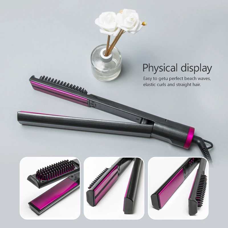 Hot Product Electric Hair Straightener Brush Hair Comb Ceramic Safety 3 in 1 Hair Straightener Curler and CombXJ250621