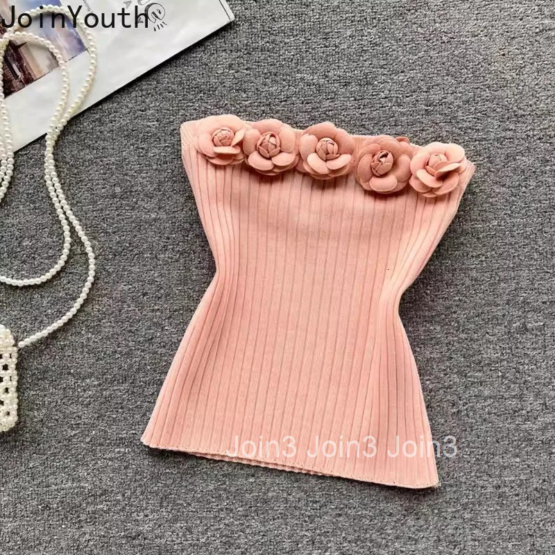 3D Floral Vest for Women Sleeveless Knitted Camis Summer Tanks 2025 Ropa Mujer Backless Fashion Tunic Sexy Strapless Crop Tops