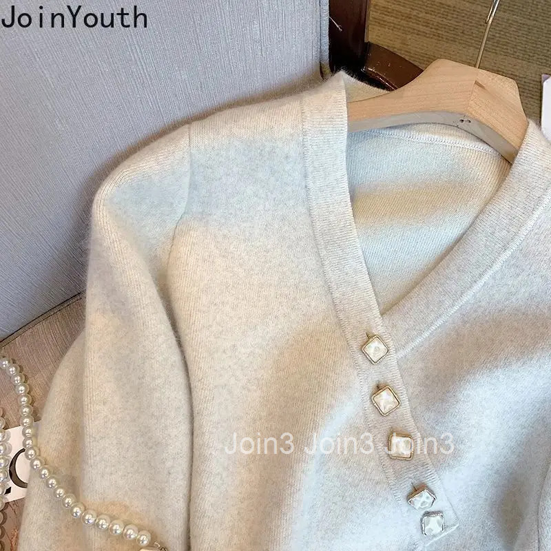 Knitted Cardigan Coat Women Fall Winter Clothing V-neck Irregular Pull Femme 2025 Ropa Mujer Thicked Vintage Temperament Sweater