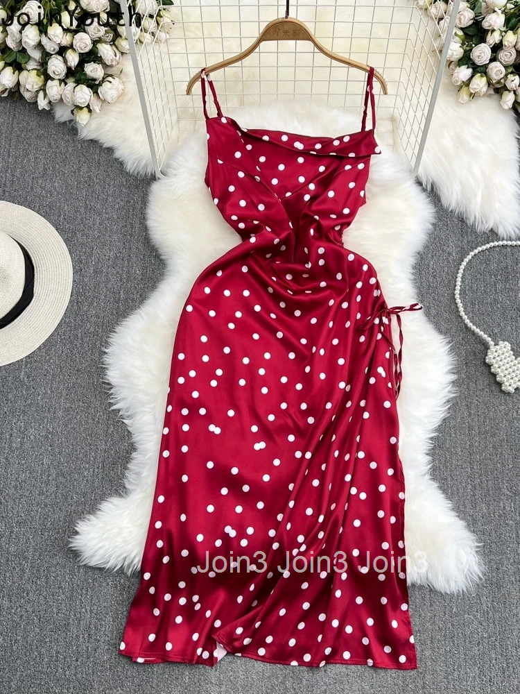 Summer Dress for Women Slim Waist Sleeveless Sling Robe Femme 2025 Vestidos De Mujer Polka Dot Drawstring Fashion Dresses 27v724