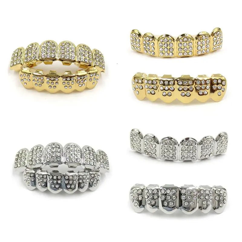 Fshion Hip Hop Gold Silver Colour Iced Out CZ Teeth Top Bottom Men Women Jewelry Party Gifts 250613