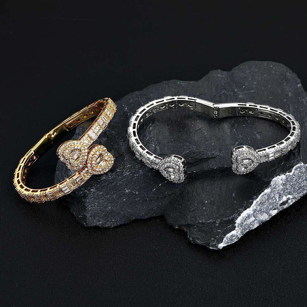 New Heart-Shaped Zircon Punk Style Rap Hip-Hop Bracelet Jewelry 02d0