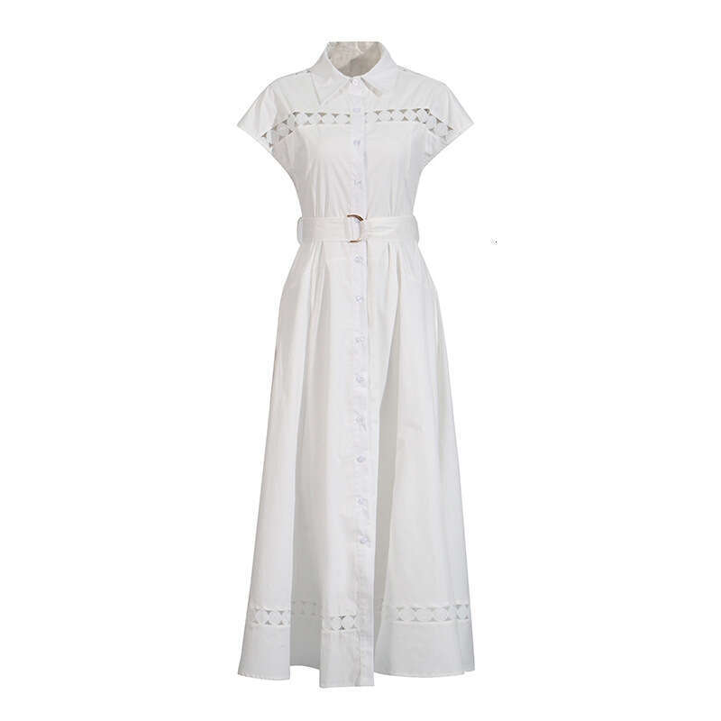 White Skirt Maxi Skirt French Style Simple Commuter Long New Women S Summer Solid Color Waist Cinching Water Soluble Flower Hollow Out Dress For Women