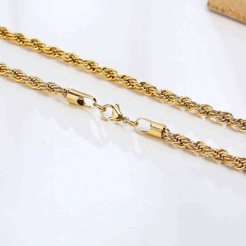 Vnox Dainty Gold Color Rope Chain Necklaces for Women Men,Chic Twisted Collar, Waterproof Stainless Steel Link 2/3/4/5mm Width Good quality