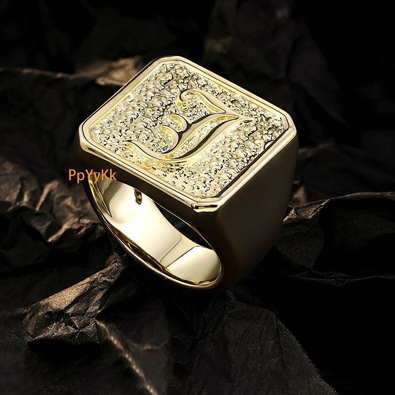 Luxury Jewelry Gold Inlaid Square Letter A Ring Fashion Hip Hop Street Style Wide Band Bold Cool Finger Ring