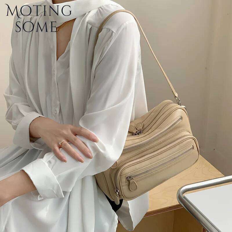 First Layer Cowhide Leather Vintage Brand Key Zipper Shoulder Handbag Underarm Small Square Female Bag Personality