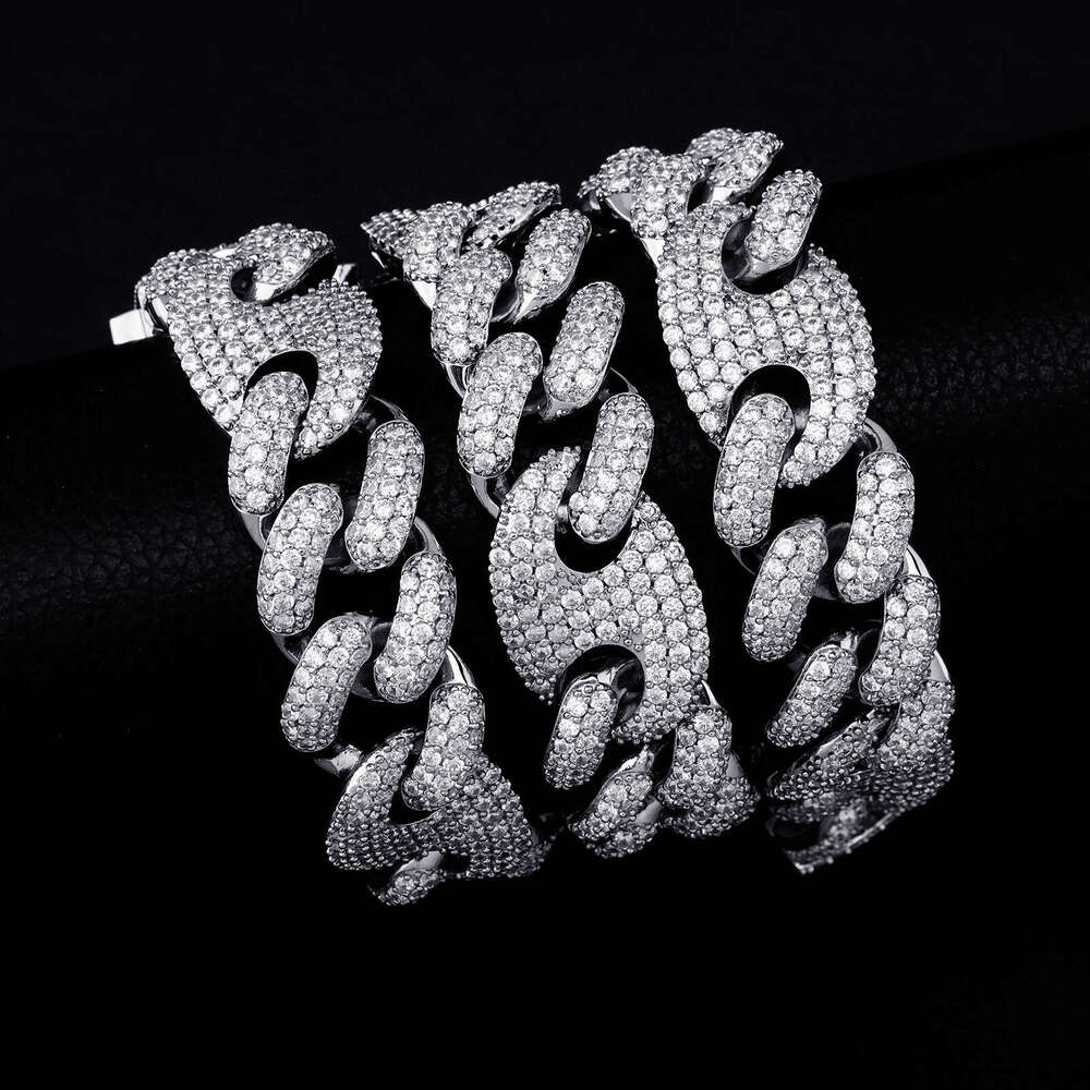 Hip Hop Full Dia Necklace 20MM Pig Nose Cuban Chain Gold Plated Personality Four-Leaf Clover Trendy Zircon Inlaid Bracelet
