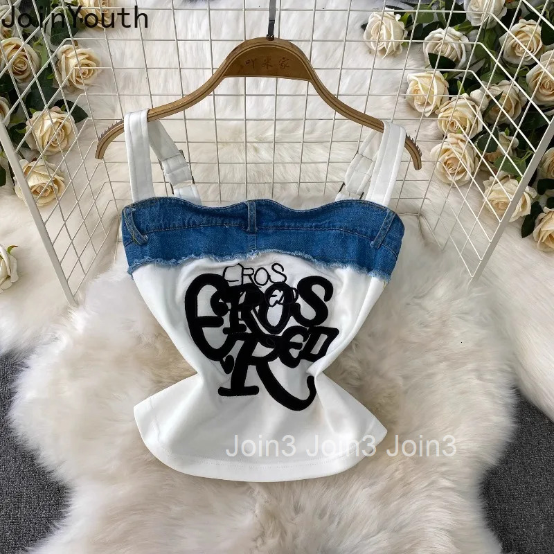 Y2k Clothing Two Piece Sets Women Pants Suit Patchwork Denim Embroidery Vest High Waist Wide Leg Pants Outfits Sexy Summer Set
