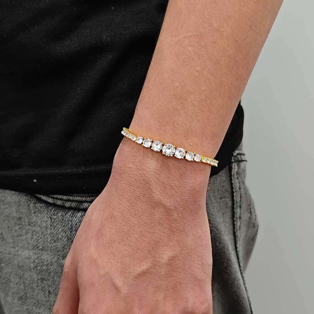 New Gradient Zircon Tennis Chain Hip-Hop Trendy Brand Personality Jewelry Unisex Bracelet Accessories 7c17
