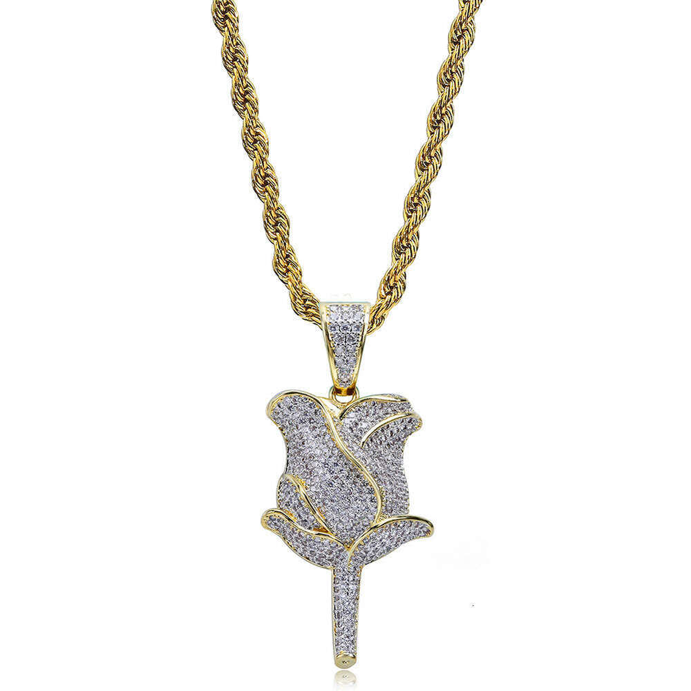 Rose Flower Full Dia Zircon Personality Unisex Trendy Ins Hip-Hop Necklace