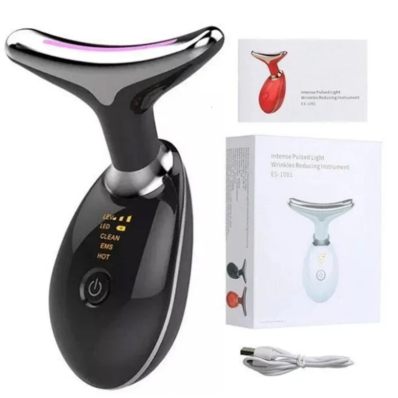 Rechargeable LED Tricolor Facial And Neck Massage Instrument Firming And Tightening Face And Neck Skin Beauty Skin Care Tool 250619