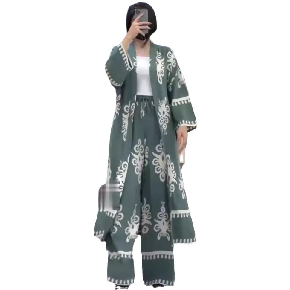 Eid Muslim Suits Women Print Blouses Wide Leg Pants Set Two Piece Musulman Ensemble Dubai Arabic Morocco Islam Casual Ramadan 250617