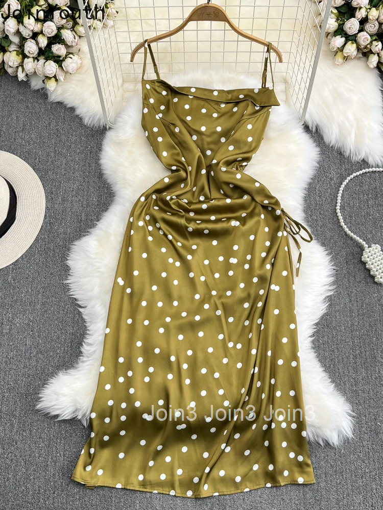 Summer Dress for Women Slim Waist Sleeveless Sling Robe Femme 2025 Vestidos De Mujer Polka Dot Drawstring Fashion Dresses 27v724