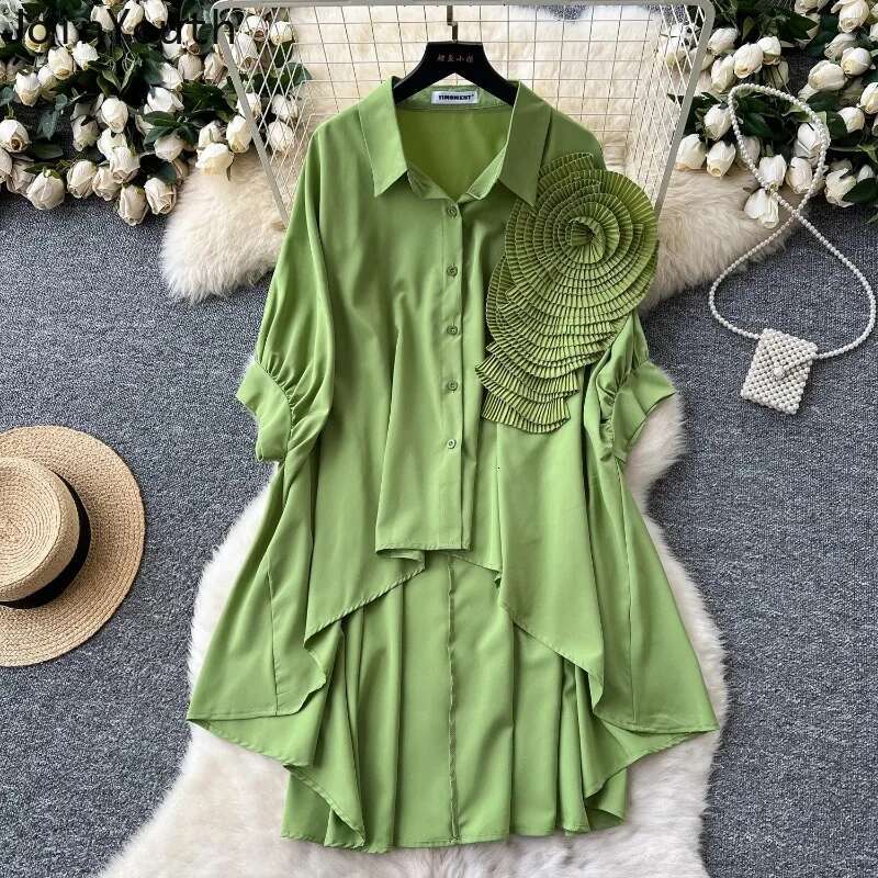 Korean Fashion Women Shirt 3D Floral Long Sleeve Irregular Blouses 2025 Blusas Mujer De Moda Casual Loose Summer Blouse Tops
