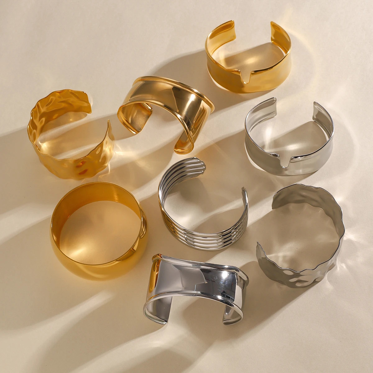 Uworld Unique Stainless Steel Metal Wide Cuff Open Bracelet Bangle 18K Gold PVD Plated Waterproof Fashion Girls Essential Jewelr 250606