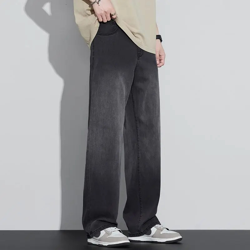 Summer thin Lyocell Tencel jeans for men straight leg loose fit wide leg drooping sensation gradient polished white pants 250617