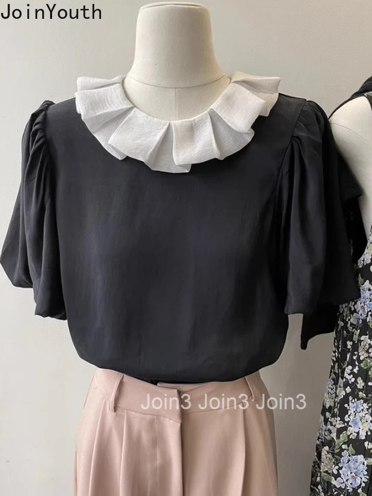 2025 Blusas Mujer De Moda Peter Pan Collar Puff Sleeve Blouses for Women Temperament Tops Solid Color Loose Korean Summer Shirts