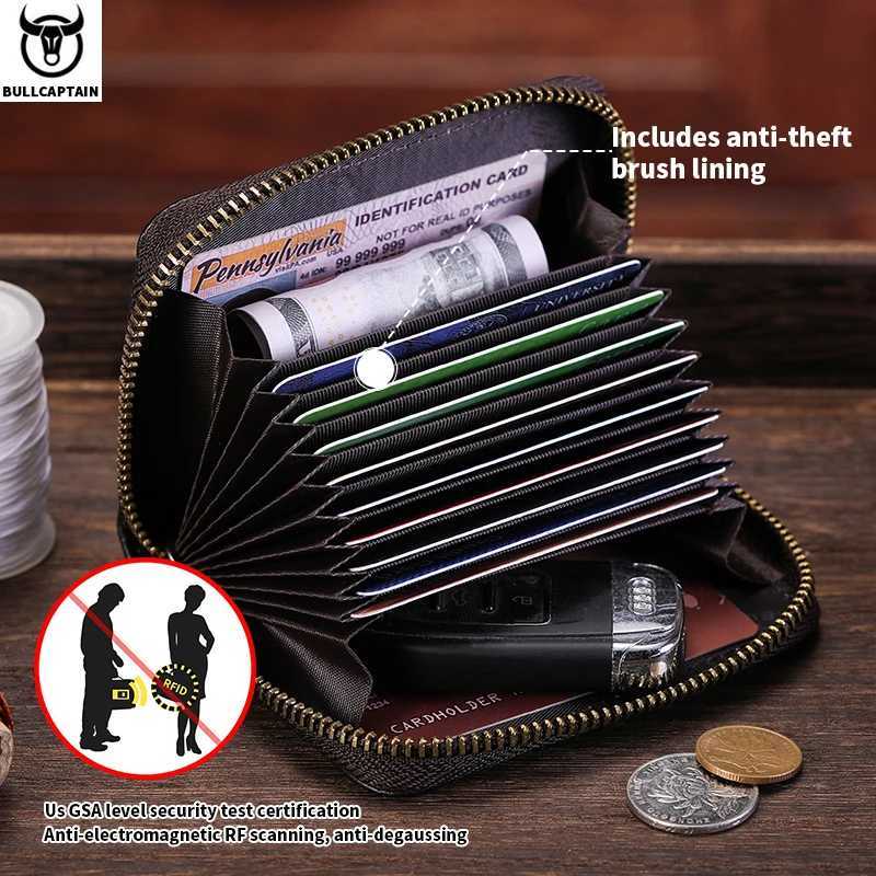 BULLCAPTAIN Genuine Card Bag Mens Casual Business Holder Multifunctional RFID Anti-Theft 11 Card Slots Coin Purse Z250621