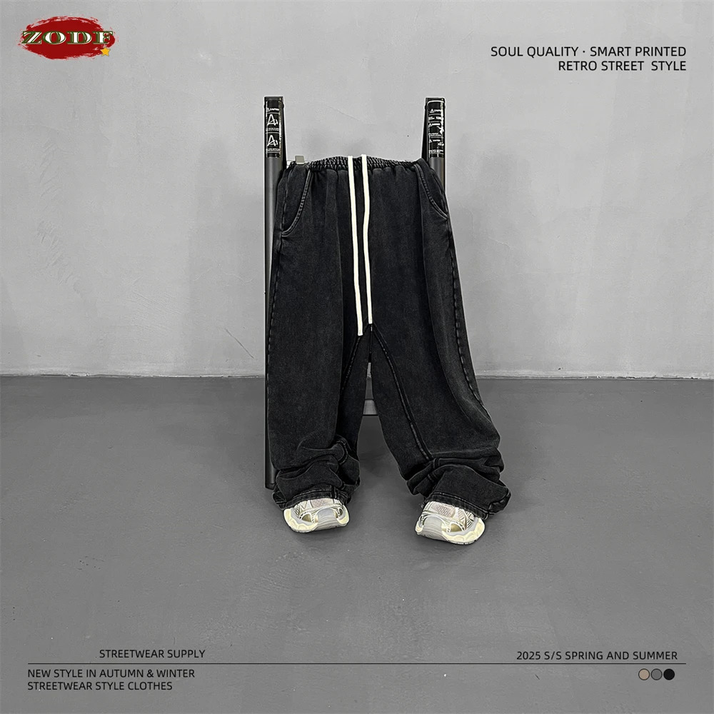 ZODF Retro Autumn Men 400gsm Washed Cotton Pants Unisex Distressed Loose Terry Sport Trousers Sweatpants HY1079 250616