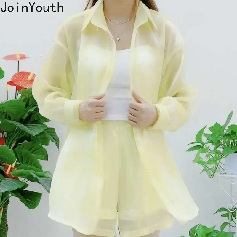 Summer Long Sleeve Blouses for Women Fashion Chiffon Temperament Lady Tops 2025 Blusas Mujer De Moda See Through Chiffon Shirts