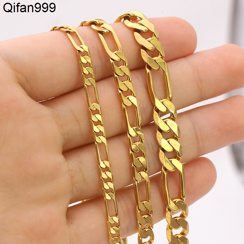 Hot Sale Copper Jewelry Women Men Wholesale Plain 14K 18K Gold Plated 24 Inches Flat Figaro Chain Necklace