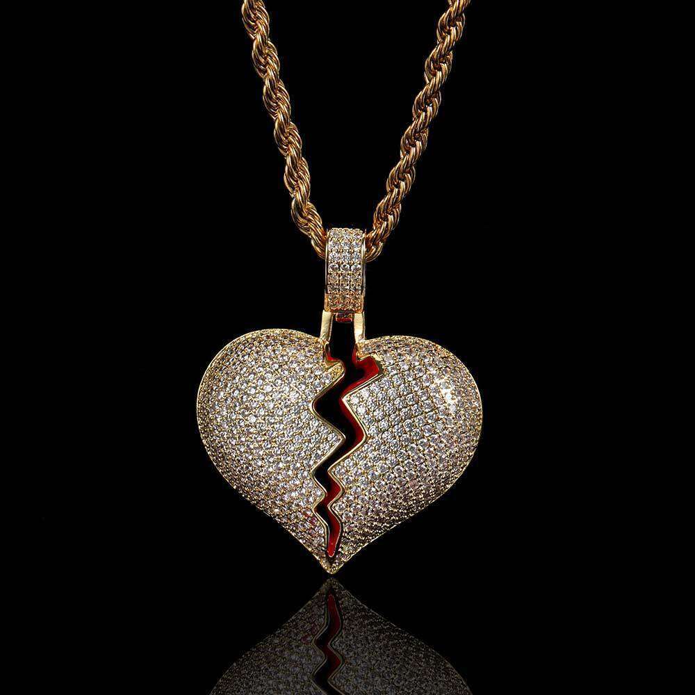 Hip Hop Jewelry Copper Inlaid Zircon Heart Trendy Brand Personality Unisex Couple Heartbreak Pendant Necklace 5b43