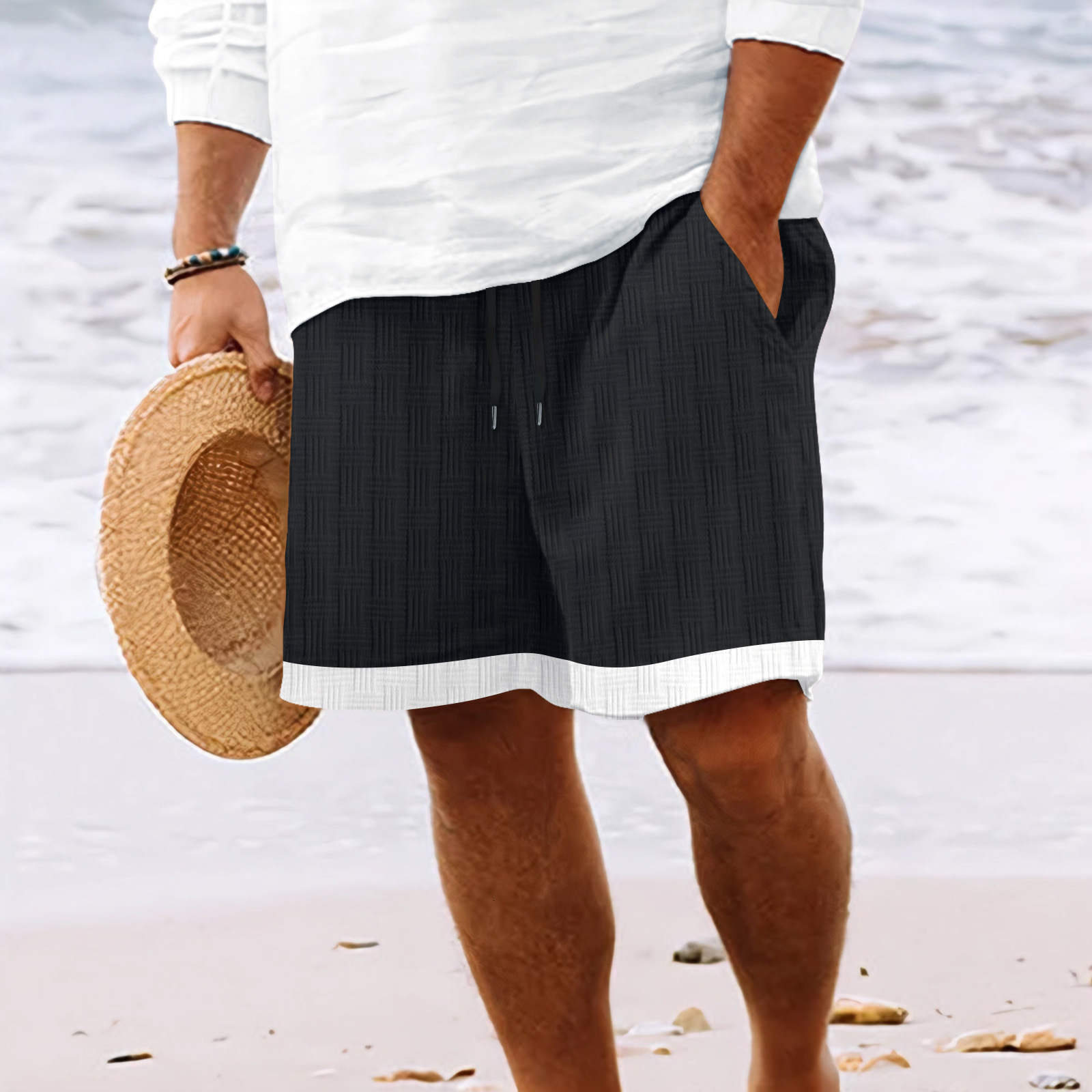 Free Shipping Designer Beach 2025 European And American Cross-border Amazon Independent Station New Shorts Multi-pocket Drawstring Jacquard Men's