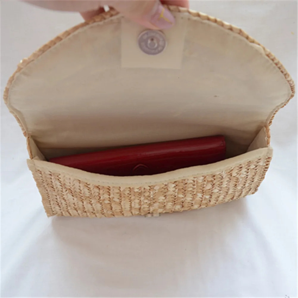 Female Wheat Straw Woven Clutch Bag Wheat Straw Braid Handmade Female Wallet Ladies Summer Beach Travel Envelope Handbag 250617