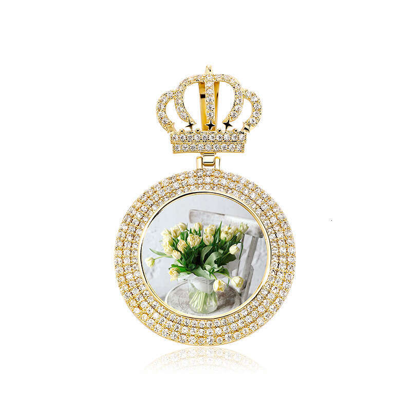 Street Fashion Accessories DIY Photo Pendant Couple Friends Full Zircon Crown Necklace Gold Australia
