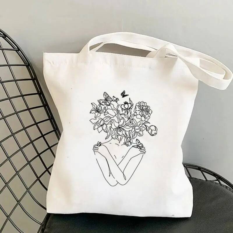 DHGM Abstract Face Print Women Shoulder Canvas Tote Bag Daily Casual Storage Pouch Eco Reusable Handbag Shopping Shopper Bags