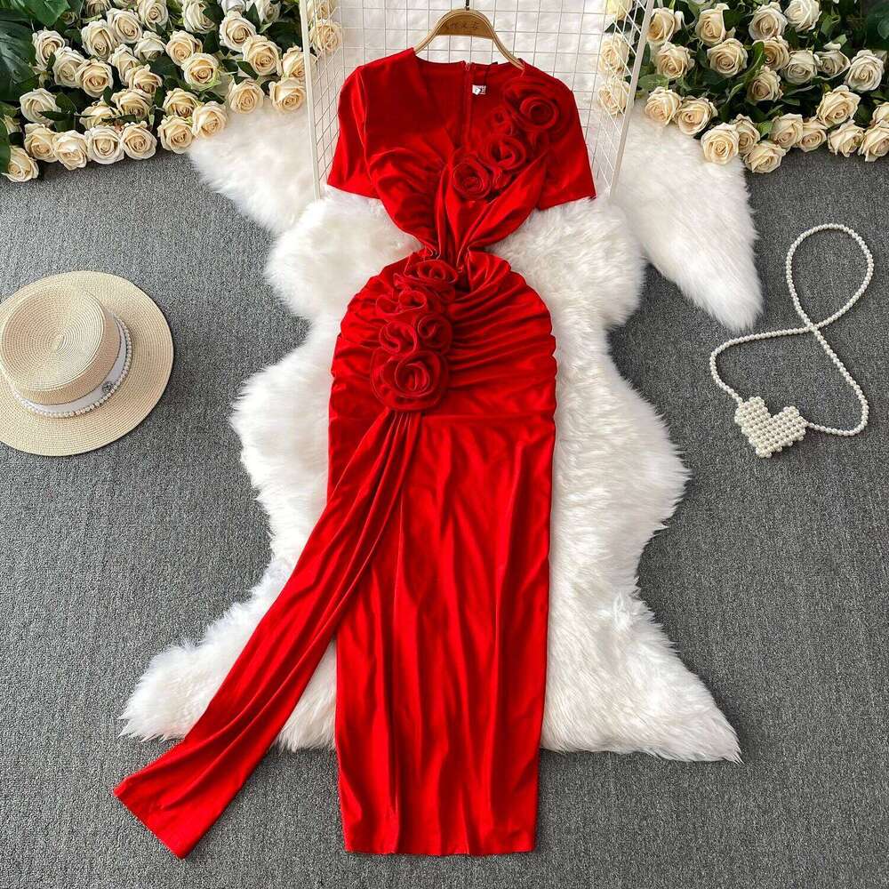 Sexy Elegant Chic Three-Dimensional Slim Dress Casual Beach Party Vintage Women Summer Fashion Clothing