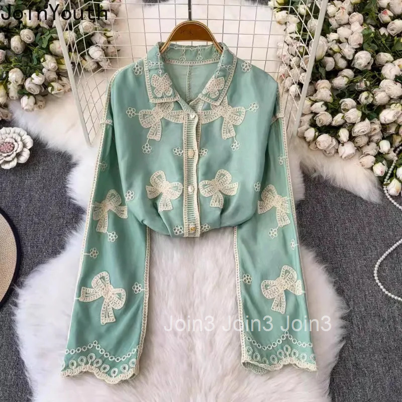 2025 Blusas Mujer De Moda Vintage Blouse Womens Clothes Heavy Butterfly Embroidery Shirts Long Sleeve Loose Summer Blouses Tops