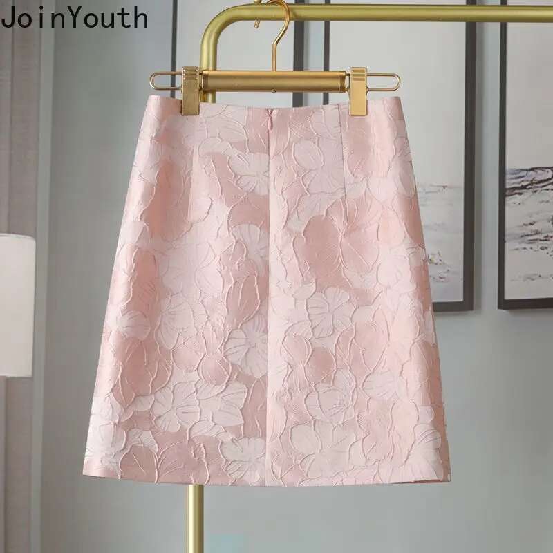 Jacquard Skirt for Women 2025 Faldas Mujer De Moda High Waist Tunic Pink Jupe Fashion Korean Saia Vintage Bodycon Mini Skirts