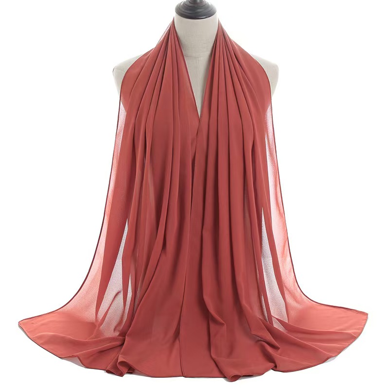 T1038 solid color pearl chiffon bubble scarf gauze long scarf female solid color Malaysian headscarf scarf