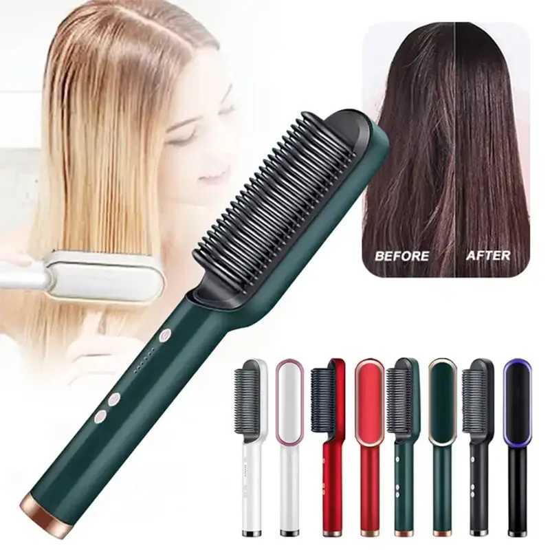 New Hair Straightener Ceramic Hot Comb 2 in 1 Electric Straighten Hair Brush Negative Ion Anti-scalding Styling ToolXJ250621