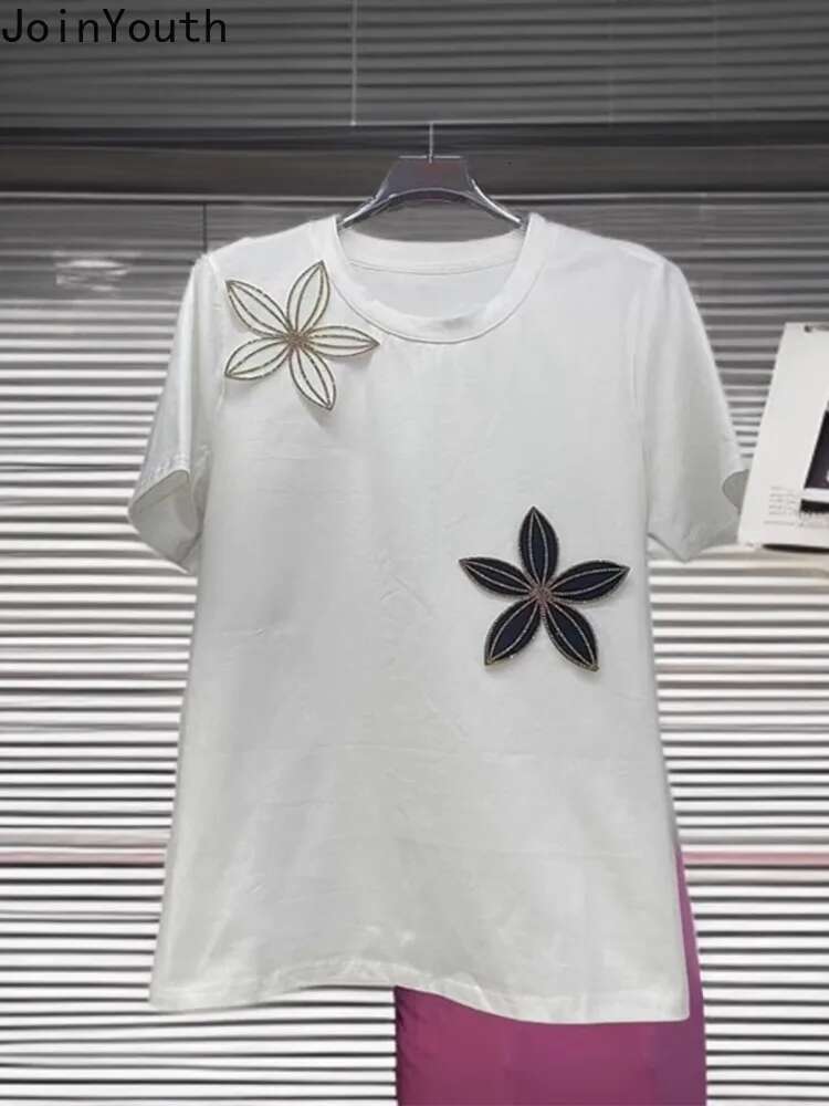 2025 Ropa Mujer Cotton Tshirts Summer Tees Short Sleeve O-neck 3D Floral Camisetas Oversized Tops Casual Fashion T Shirt 63c639