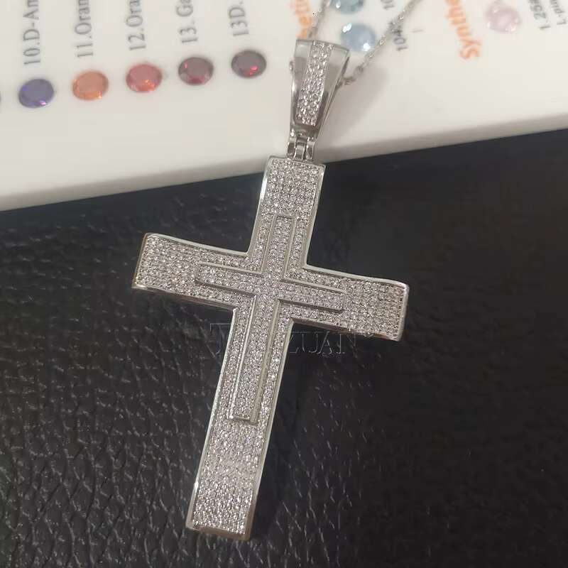 34x73mmTrendy Full Moissanite Cross Pendant Necklace for Women Men Fashion Necklace Jewelry Party Daily Accessories Fine Jewelry