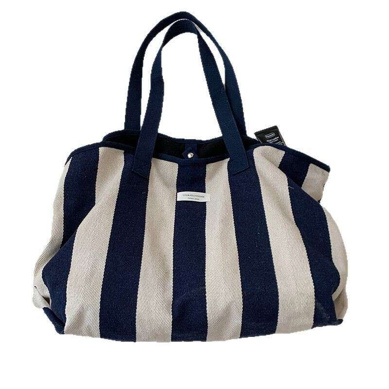 designer bag Korean Style Lazy Wind Underarm 2025 New Casual Striped Canvas Large Capacity Shoulder Shopping Bag
