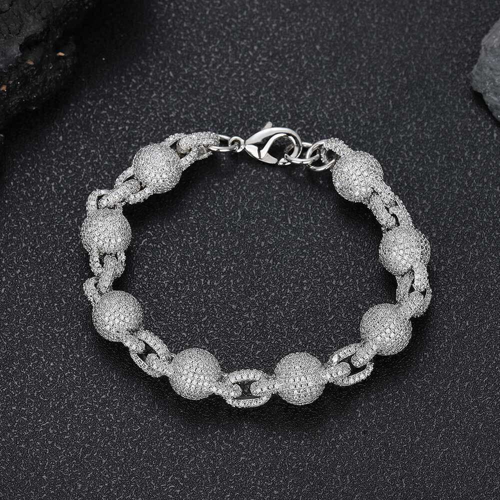 10.5mm Inlaid Dia Bubble Round Bead Chain Zircon Hip Hop Men's Bracelet 7f91