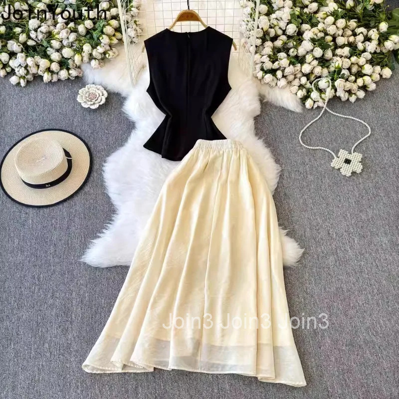 Summer Women Clothing Skirt Suit Two Piece Set 3D Floral Sleeveless Vest High Waist Loose Skirts Outfits Temperament Summer Sets
