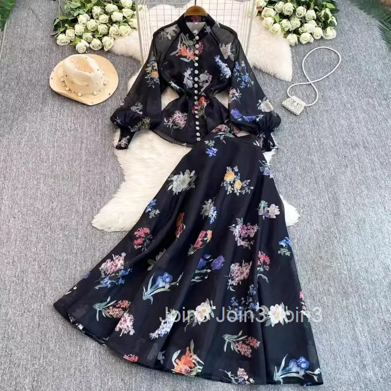 Floral 2 Piece Sets Womens Clothing Long Sleeve Single Breasted Blouse High Waist A-line Skirt Outfits Vintage Chic Korean Suit