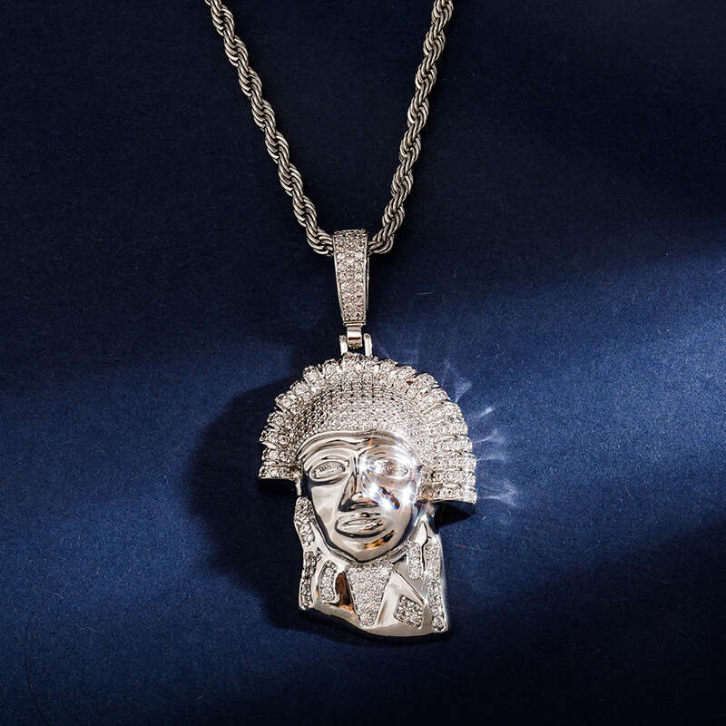 Fashion Pendant Ancient Egyptian Pharaoh Head Personality Hip-Hop Men's Trend Full Zircon Necklace