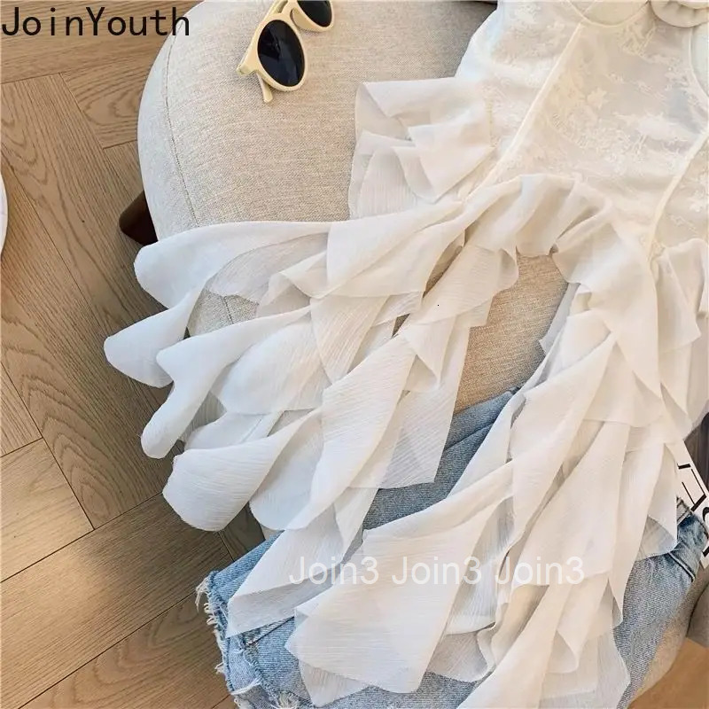 Sweet Tanks Women Clothing Fashion Irregular Crop Tops Slim Fit Backless Summer Camis 3D Floral Ruffles Vest 2025 Ropa Mujer