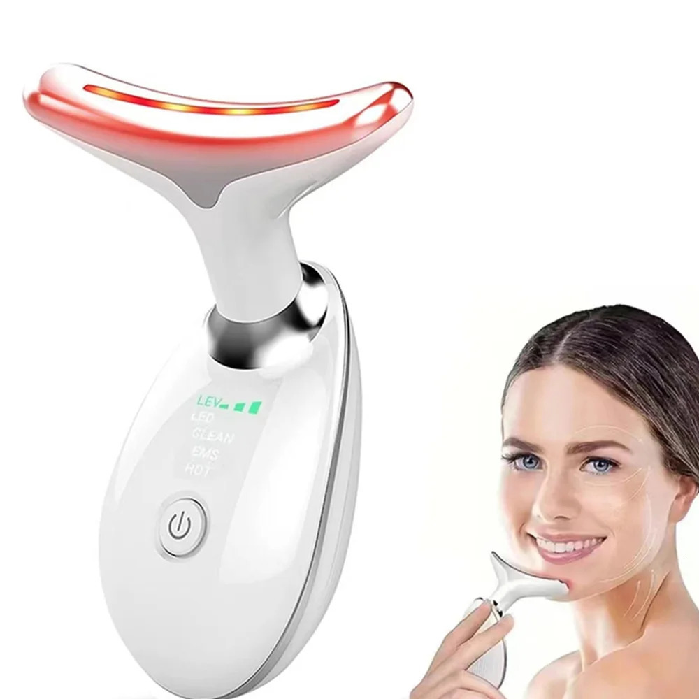 Rechargeable LED Tricolor Facial And Neck Massage Instrument Firming And Tightening Face And Neck Skin Beauty Skin Care Tool 250619